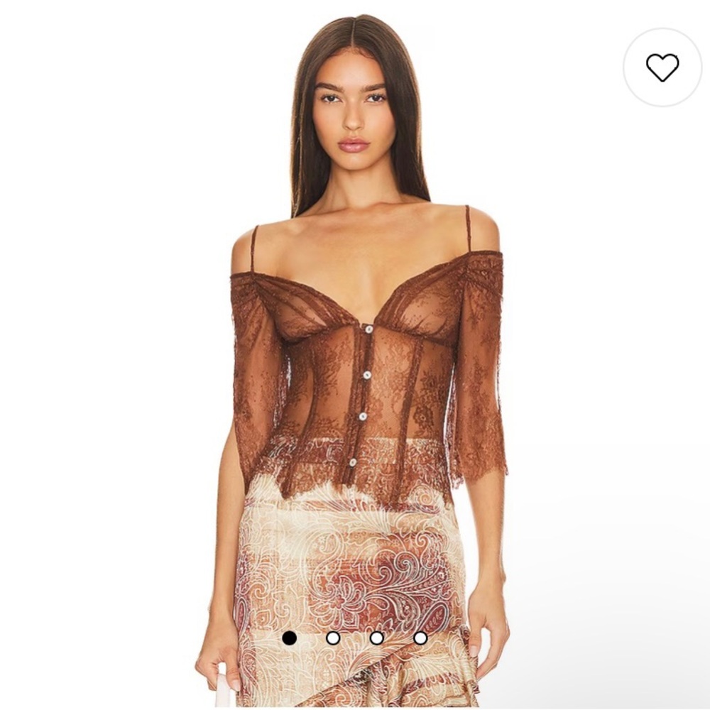 KIM SHUI Lace Off shoulder top in brown